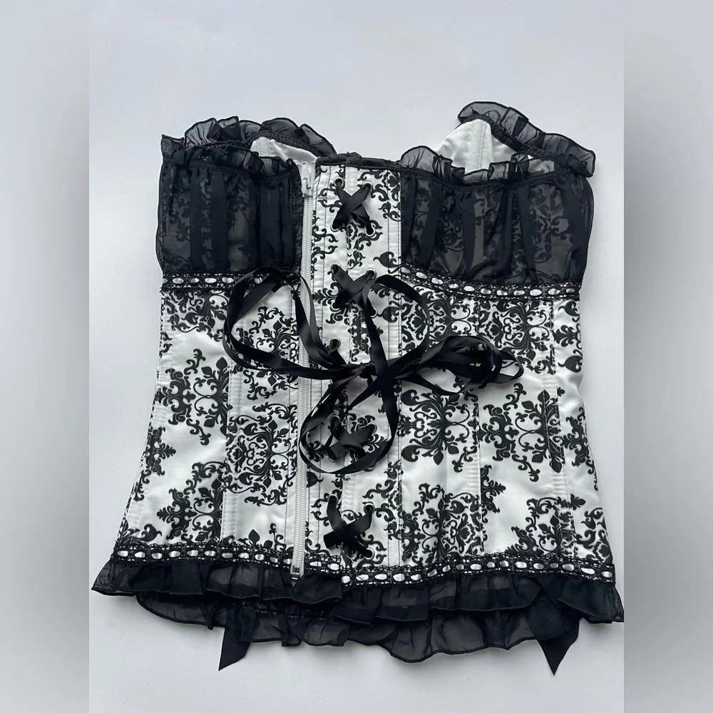 Black and White Lace Corset Top - Picture 2 of 3
